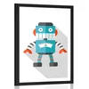 Plakat s paspartujem modri robot na belem ozadju - 30x45 silver