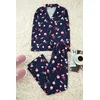 Trendyol Navy Blue 100% Cotton Heart Knitted Pajama Set