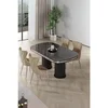 Hanah Home trpezarijski set Galya, sto i 4 stolice, ploča u dekoru crnog mermera, hromirane noge, kapućino tkanina Babyface