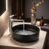 Lavabo okrugli keramički mira o 36 cm crni kompaktni