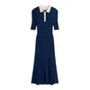 TOMMY HILFIGER Pletena obleka  ecru / mornarska