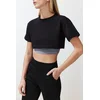 Trendyol Black Gray Melange 2-Layer Reflector Print Detailed Crop Knitted Sports T-Shirt