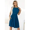 311-17 LILA Classic pleated dress with short sleeves and a belt - sea ??color