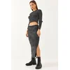 Bianco Lucci Womens Glittery Slit Detailed Knitwear Top-Bottom Set 9911