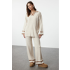 Trendyol Stone Brown Piping Knitwear Sweater Trousers Bottom-Top Set