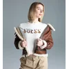 Guess za ženske. W5YR25Z2NQ2 Svetrček Layla iz belo-rumene barve (XS), Bela, Priložnostno, Viskoza, Kratek rokav