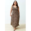 Trendyol Curve Camel Maxi Slit Detailed Leopard Patterned Woven Dress