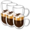 shumee Wilmax dvostenski termo kozarci z ročajem | komplet 6 kosov | 400 ml | kozarci za pitje | termo skodelice | kozarci za čaj | komplet kozarcev za latte macchiato