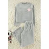 Trendyol Gray Star Embroidered Striped Winter Wellsoft Knitted Pajama Set