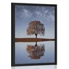 Plakat zvezdnato nebo nad osamljenim drevesom - 60x90 silver