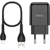 Hoco Mrežni polnilnik za telefon Hoco USB A 2A + kabel USB A za Lightning N2 črn