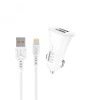 DENMEN DZ06L Auto punjač 2xUSB Fast 3,1A + Lightning kabl bela
