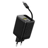 DUDAO Stenski polnilnik USB-A USB-C GaN 67W z zložljivim kablom USB-C PD QC - črn