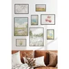 WallXpert set od 8 uramljenih slika Çgs-053, pastelni pejzaži – beli labud na jezeru, cvetna livada, more i roze lale, crni ram