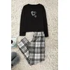 Trendyol Black Cotton Heart Plaid Knitted Pajama Set