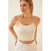 Happiness Istanbul Womens Herbal Cream Knitted Bustier with Thread Straps