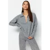 Trendyol Gray Soft Textured Polo Collar Knitwear Sweater