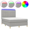Vidaxl Box spring postelja z vzmetnico LED sv. siva 140x200 cm blago