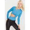 Trendyol Blue Crew Neck Cutout Detailed Long Sleeved Flexible Knitted Bodysuit