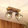 Lindby stropni reflektor Rutger, 36 cm, 2 luči, les, kletka, E14 - Dnevna soba/jedilnica - Vintage - črna, rjava