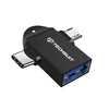OTG adapter Techsuit TwoVoltX A16 USB-A v USB-C in Micro-USB 3v1, aluminij - črn