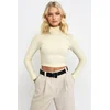 Trend Alaçati Stili Womens Cream Turtleneck Corded Basic Crop Body Blouse