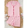 Trendyol Curve Pink Heart Embroidery and Piping Detail Viscose Woven Pajama Set