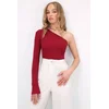 Trend Alacati Stili Ženska bluza dugih rukava Alc-X13333, Brod izrez, Bordo
