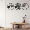 WallXpert metalni zidni ukras 5256, listovi ginka u 3 kružna panela, 72 x 72 cm, crni