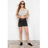 Trendyol Black Folded Cuff Denim Shorts & Bermuda