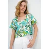Trend Alacati Stili Ženska bluza kratkih rukava Alc-X13794, Brod izrez, Belo-zelena