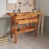 Radni stol s ladicama i škripcima 124x52x83 cm od drva bagrema