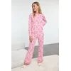 Trendyol Pink-Multicolored 100% Cotton Heart-shaped Piping Detailed Knitted Pajama Set