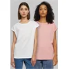 Womens Extended Shoulder Tee T-Shirt - 2pcs - Pink + White