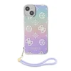 Maska Guess Hc PC TPU Iridescent Glitter Pattern Peony Cordstrap za iPhone 15, Ljubičasta