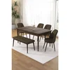 Hanah Home trpezarijski set Pir, sto, 4 stolice i klupa, ploča u dekoru drveta Baroque, braon tkanina Babyface