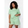 Trendyol Curve Mint Heart Patterned Knitted Pajamas Set