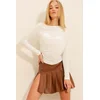 Trend Alacati Stili Ženska bluza dugih rukava ALC-X11272, Okrugli izrez, Bela