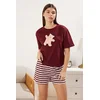 Trendyol Claret Red 100% Cotton Teddy Bear Shorts Knitted Pajama Set