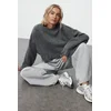 Trendyol Anthracite Crop Super Wide Pattern Soft Texture Knit Sweater