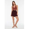 Trendyol Claret Red Relaxed Cut Regular Waist Crepe/Textured Knit Shorts