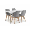 Jedilni set 1 + 4, bela miza ADRIA 120x80 cm + svetlo sivi stol BALI MARK z bukovimi nogami