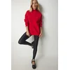 Happiness Istanbul Womens Red Stand-Up Collar Basic Shark Sweatshirt