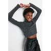 Trendyol Anthracite Crop Hair Braided Sweater