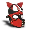 Master Series Vegan Leather Canine Hood with Removable Muzzle Black/Red AH479