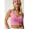 Happiness Istanbul Womens Pink Strap Crop Knitted Blouse