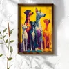 WallXpert uramljena MDF slika NAL116-70, pet pasa u šarenim tonovima na žutoj pozadini, 50 x 70 cm