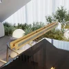 Elobra LED viseča svetilka Chile S, hrast/granit, dolžina 116 cm - Dnevna soba/jedilnica - Sodobni - naravni hrast, siva, črna - Les
