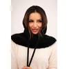 Polski Womens hooded cap with ties and braid weave black
