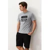 Trendyol Gray Regular Fit Summer Printed Shorts Pajamas Set